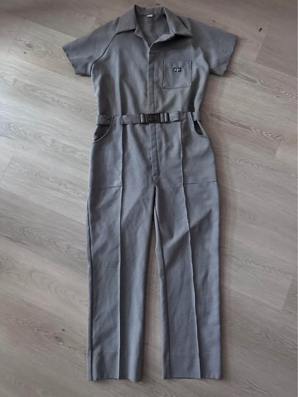VTG 60s 70s Bill Parry Pasadena Houndstooth Black White Belt Medium Jumpsuit